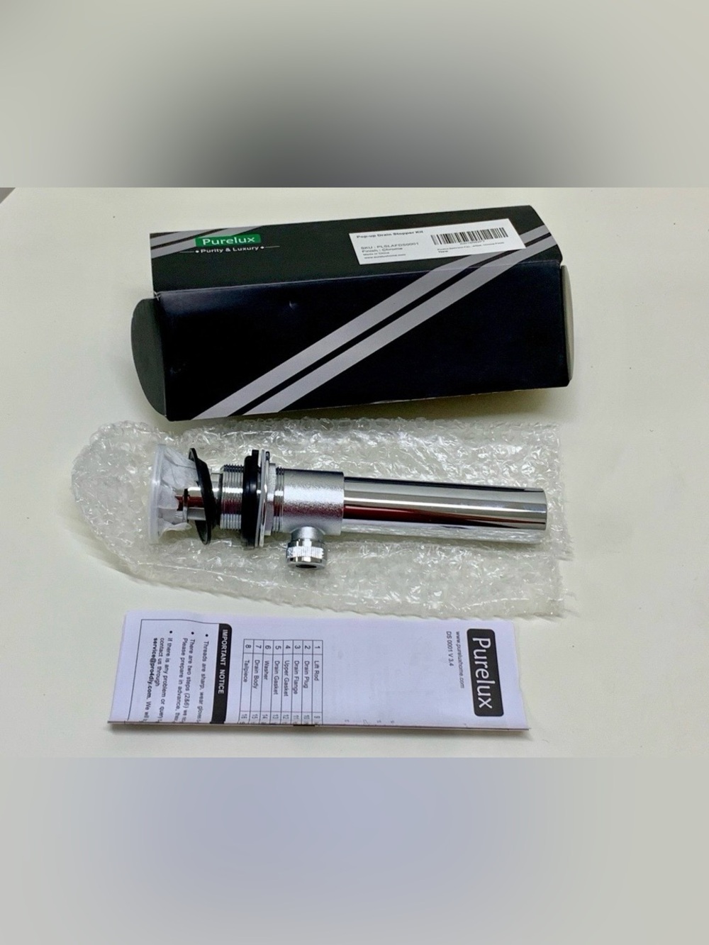 Purelux Chrome Finish Pop-up Drain Stopper Kit NWT